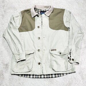 Columbia PHG Omni-Shield Hunting Jacket Men L Beige Corduroy Collar Canvas Coat